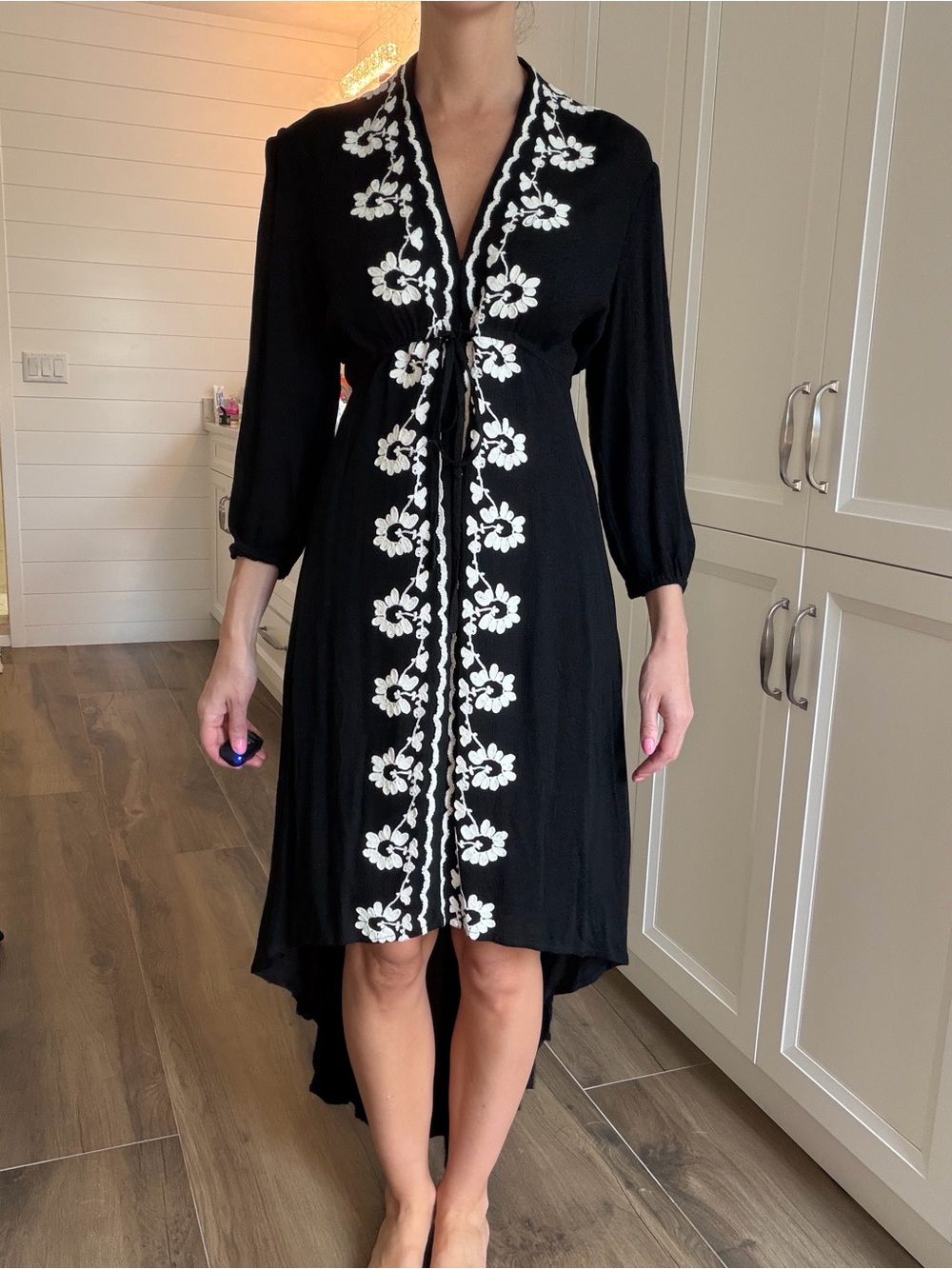 Blush Noir Black Embroidered High Low Dress